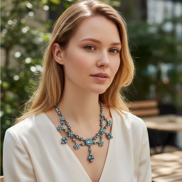 Silpada Designs Fine Sterling Silver Jewelry Blue Crystal Floral Necklace - Picture 10 of 13